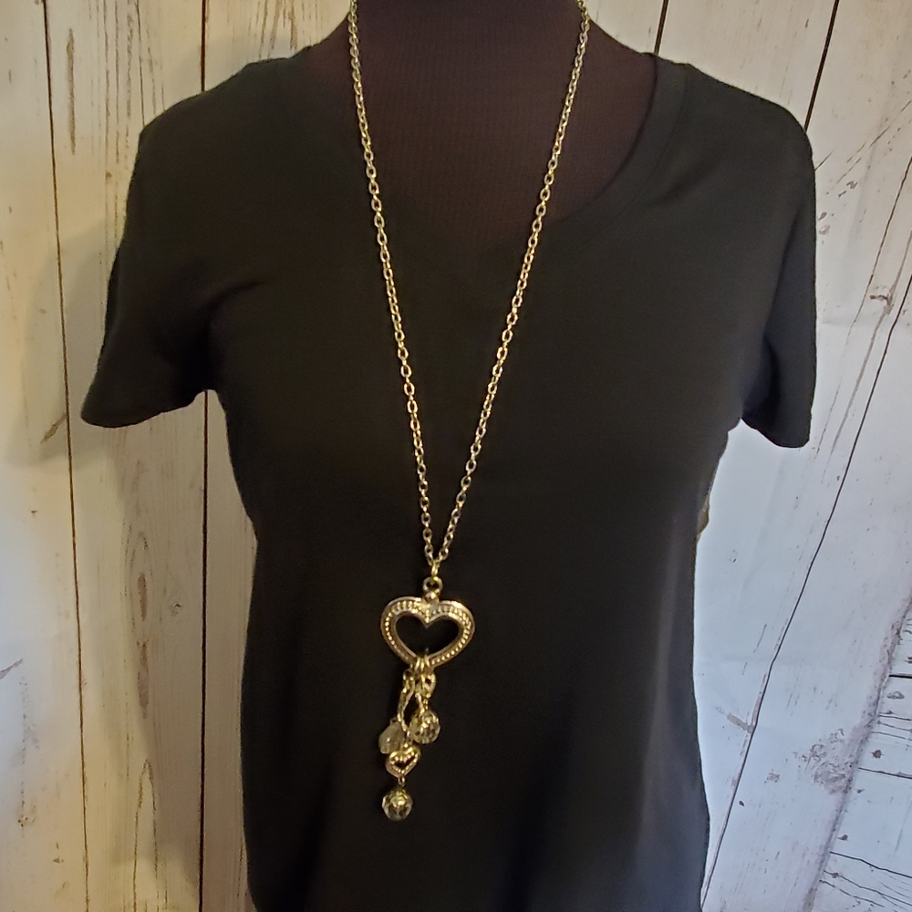 Silvertone heart charms chain necklace 31 inches long - Picture 2 of 6